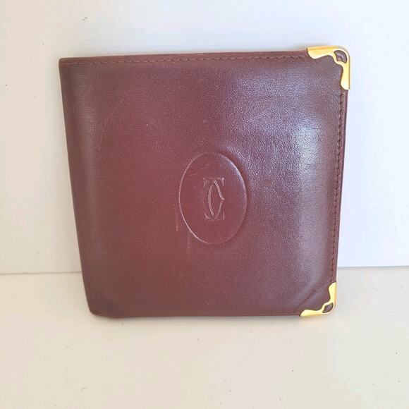 Cartier Paris Men's Vintage Bifold Leather Bordeaux Red Wallet Retro Card Bill - Picture 1 of 13